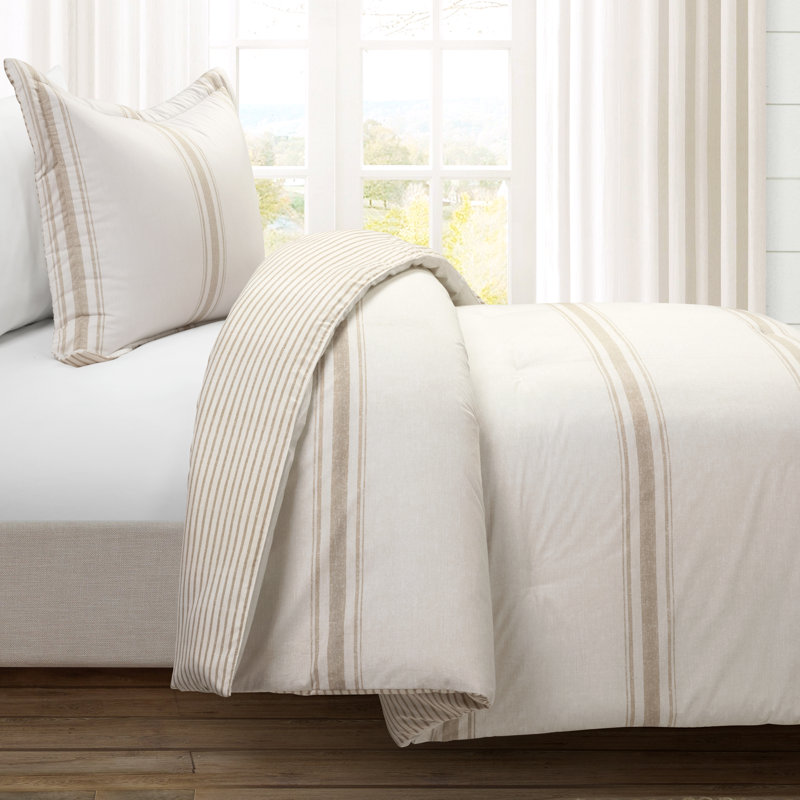 Gilroy Cotton Striped Comforter, Queen Comforter + 2 Shams, Yellow