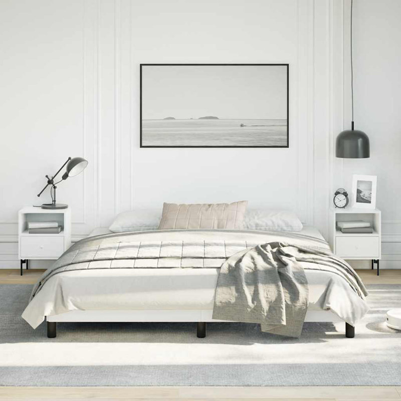 vidaXL Bed, Faux Leather Upholstered Platform Bed, No Mattress, White, Queen