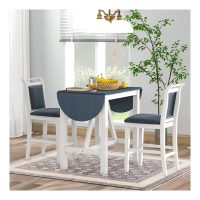 3-Piece Wood Counter Height Drop Leaf  Dining Table Set with 2 Upholstered Dining Chairs for Small Place
