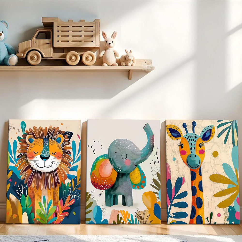 Bloomsbury Market 3Pcs Safari Animal Nursery Canvas Wall Art Cute ...
