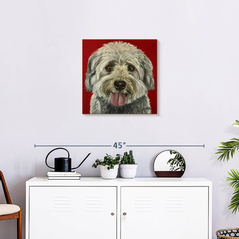 Havanese On Red, 20" H x 20" W