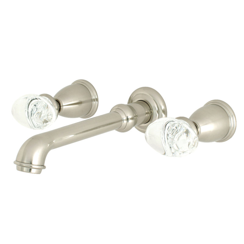 Kingston Brass Krystal Onyx Two-Handle 3-Hole Wall Mount Bathroom Faucet, Brushed Nickel