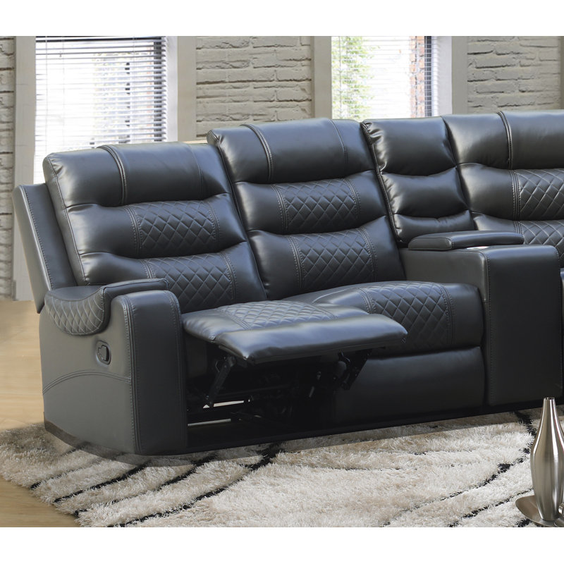 Ensemble de canapé modulaire inclinable en L 3 pièces pour canapé en L, Similicuir gris
