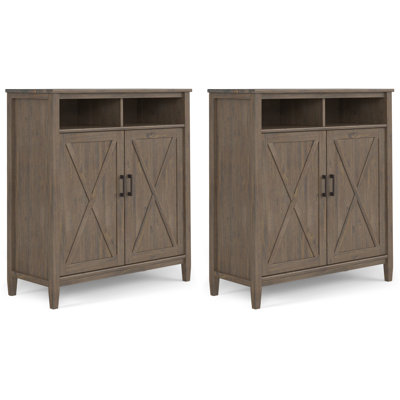 Ela SOLID WOOD 39W Tall Storage Cabinet W/ Doors And Open Shelves Set Of 2 In Smoky Brown