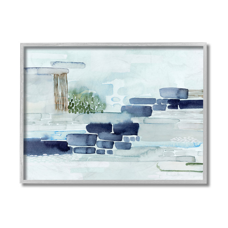 Blocs modernes de paysage côtier abstrait moderne, Encadré gris, H 24 po x l 30 po