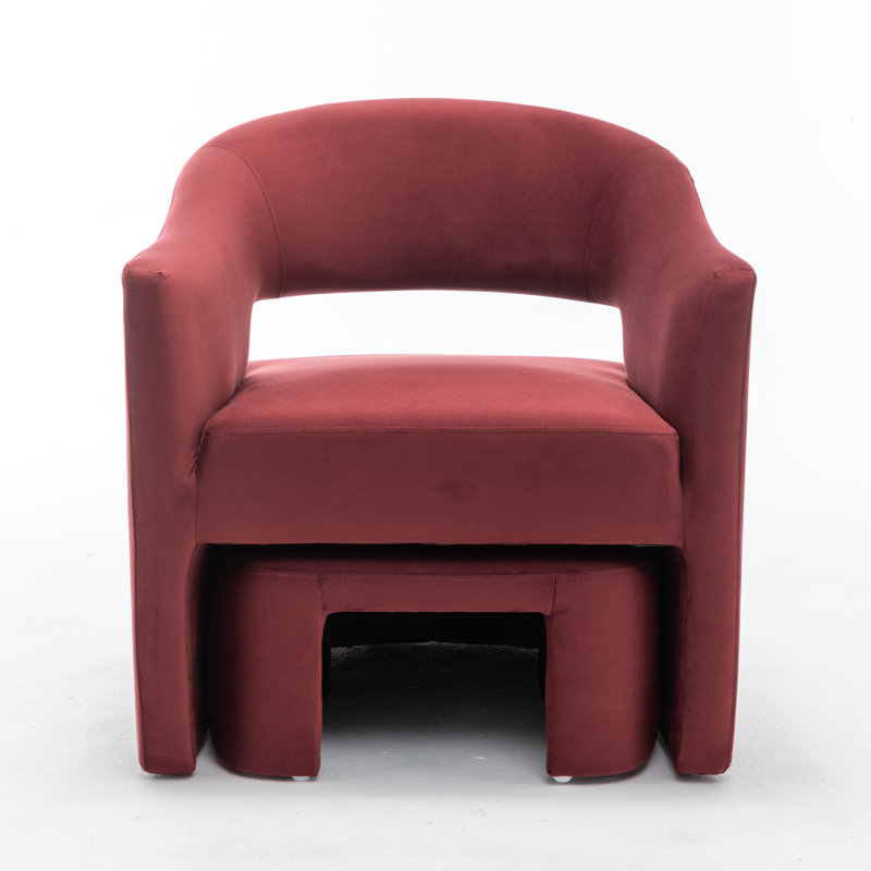Kyah Upholstered Barrel Chair With Ottoman, Red