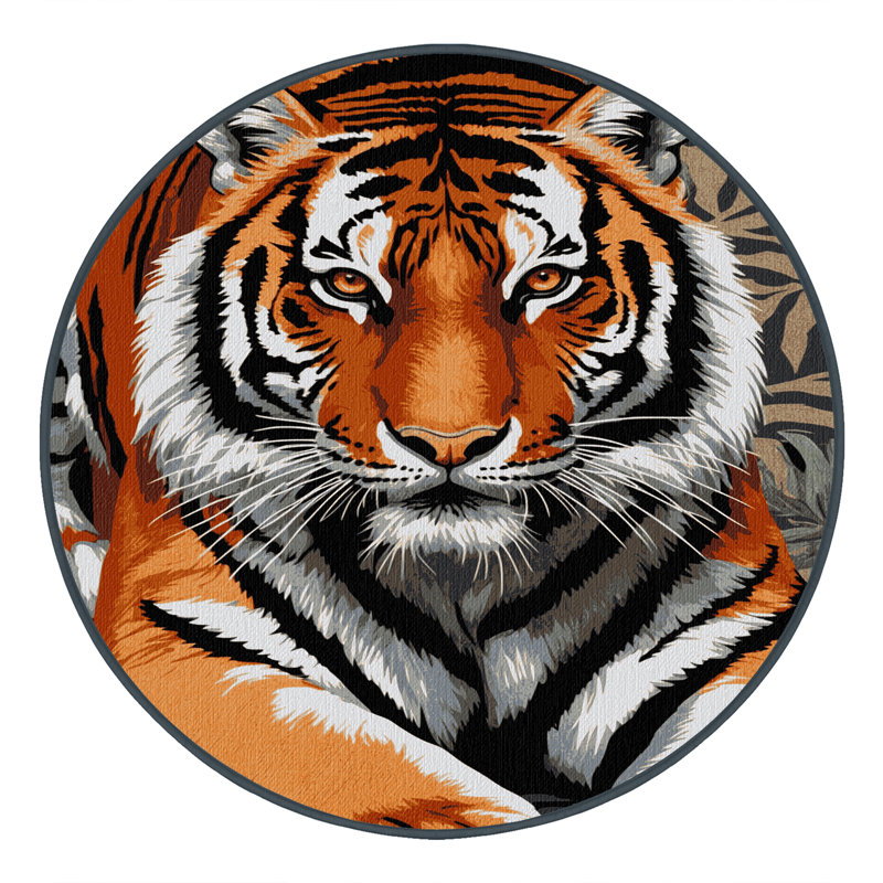Washable Malayan Tiger Big Cats Area Rug, Round 7'