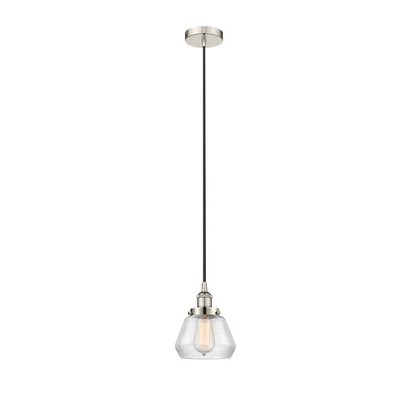 Luminaire suspendu conique à 1 lumière Cahn, Transparent, Nickel poli