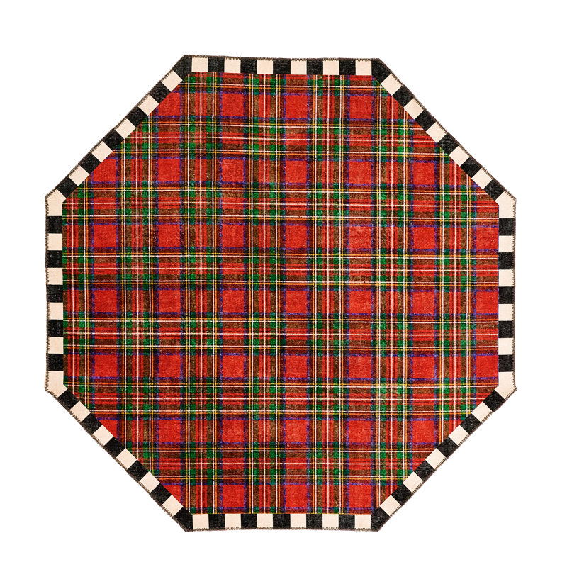 Royal Stewart Tartan Red Washable Rug, Octagon 6'
