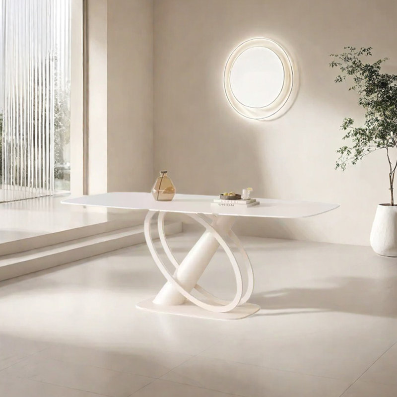 Table de salle à manger en acier au carbone fritté blanc, H 29,53 po x L 59,06 po x l 31,5 po