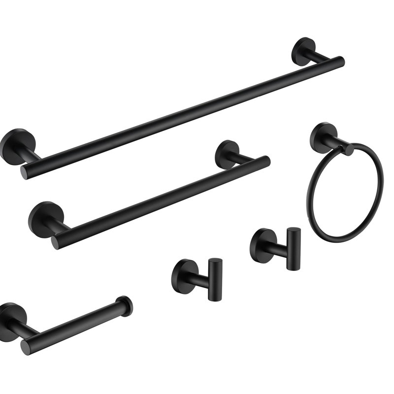 6 Piece Stainless Steel Bathroom Towel Rack Set Wall Mount, Matte Black