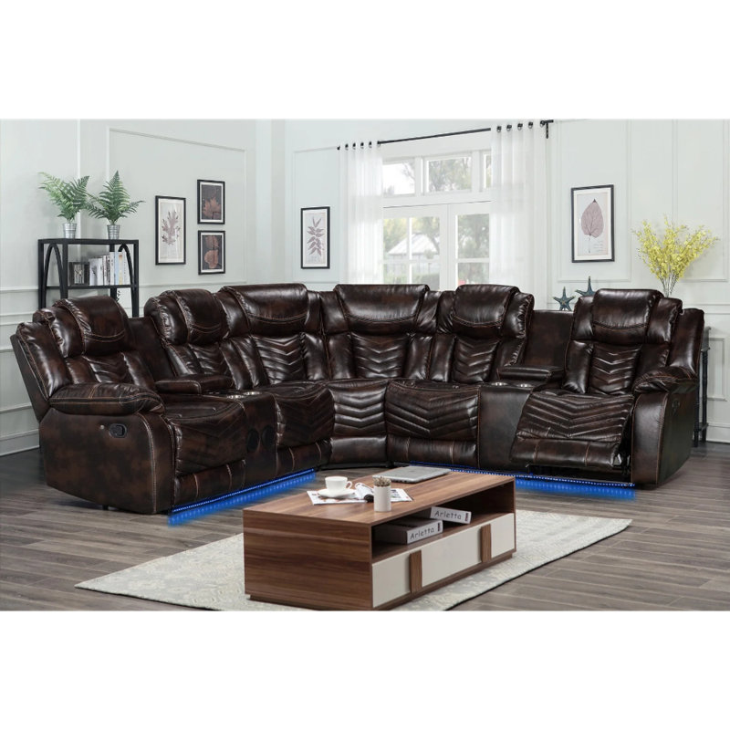 Canapé modulaire inclinable 3 pièces Anacristina, Cuir brun