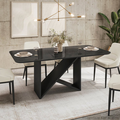Table de salle à manger 6 places de style italien avec plateau en verre peint