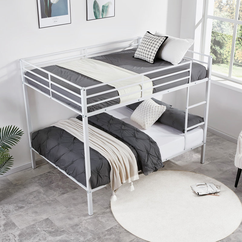 Lit mezzanine en métal, Lit superposé double sur double, Blanc