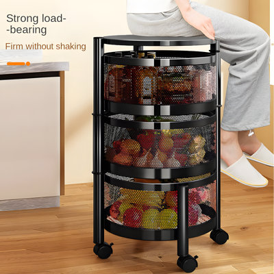 5-Tier Round Rotating Utility Cart With Wheels For Kitchen Vegetable Storage And Organization