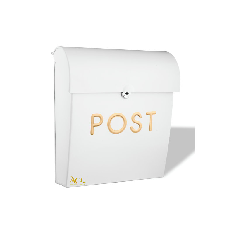 Buecker Aluminum Wall Mounted Post Box, 38cm H x 30cm W x 12.5cm D, White