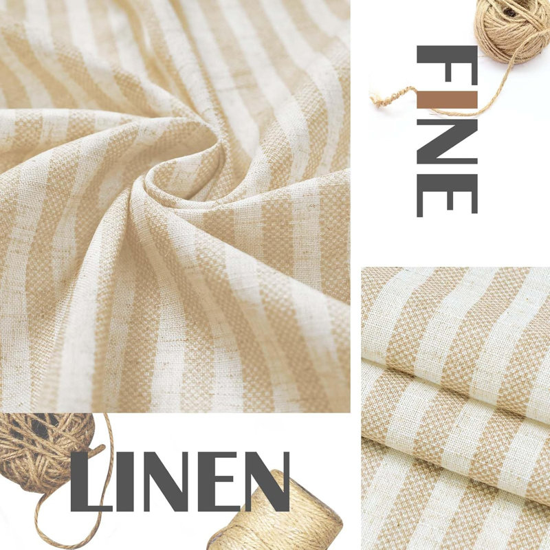 Rod Pocket Striped Kitchen Curtains, Beige, 52" W x 24" L
