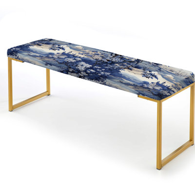 Cobalt Blue Horse Garden Victorian Pattern - Abstract Upholstered Gold Bench