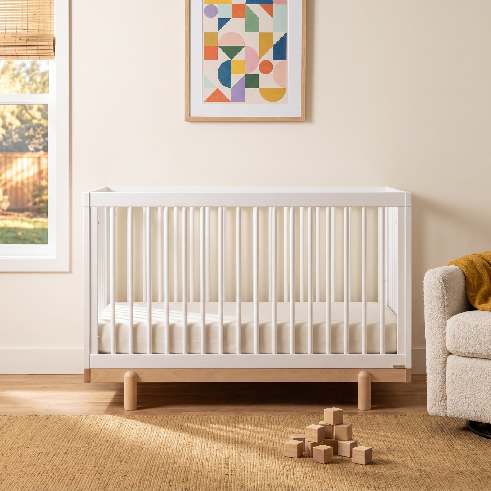 Bliss 4-in-1 Convertible Crib, White/Natural