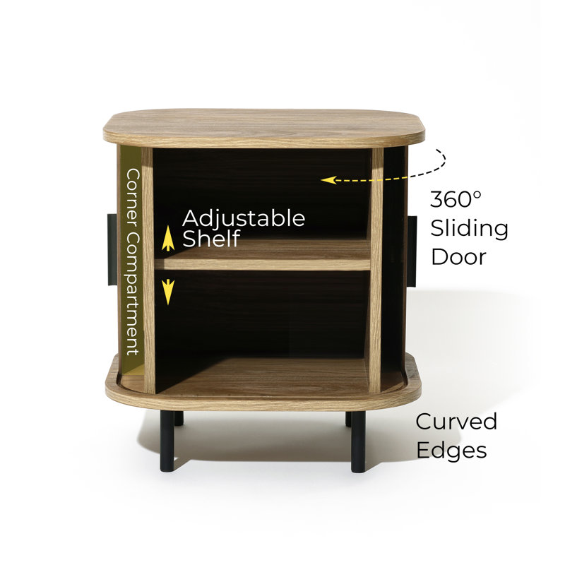 18.9" H Mid Century Modern Nightstand with Sliding Tambour Doors