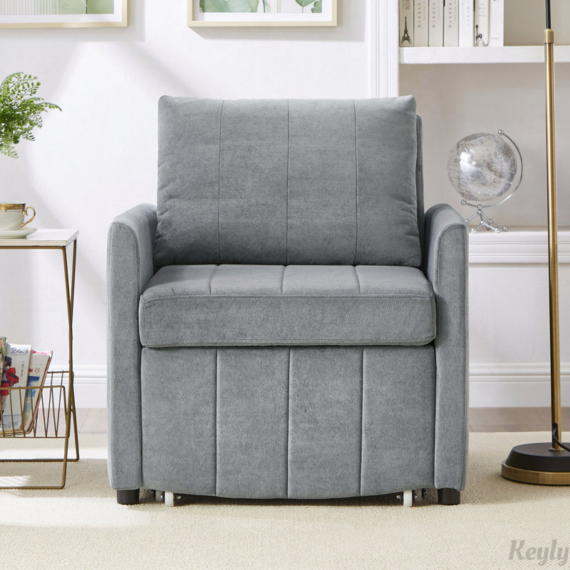 Upholstered Convertible Fold Out Chair Bed with 5-Position Adjustable Backrest, Side Pockets and a Storage Basket, Gray