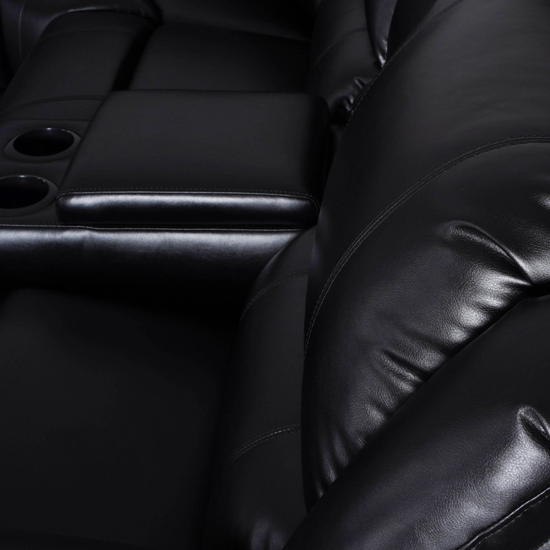 109'' Faux Leather Modular Manual Reclining Sectional with 2 Consoles for Livingroom, Black