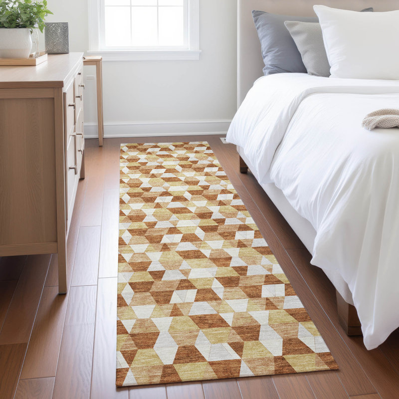 Machine Washable Indoor/Outdoor Chantille ACN2694 Geometric Rug, 2'3" x 7'6" Runner, Paprika