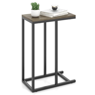 C-shaped Side Table Industrial Sofa Table With Heavy-duty Metal Frame Grey