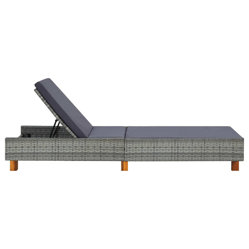 80" Long Reclining Acacia Single Chaise with Cushions, Gray, Gray