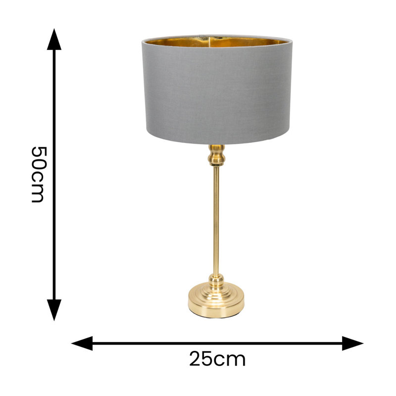 Addisyn Metal Table Lamp, Gold Base/Grey Shade, Yes, White