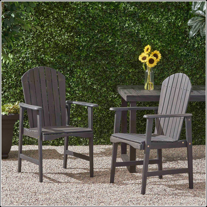 Chaise Adirondack en bois d'acacia avec conception à lattes traditionnelle, Gris foncé