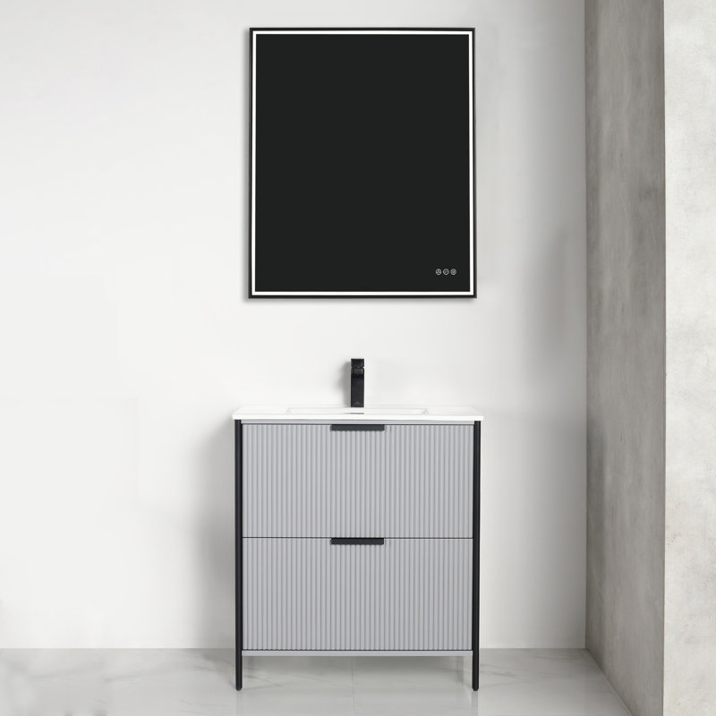 Meuble-lavabo autoportant de 30 po avec lavabo Chriselda, Blanc, Gris