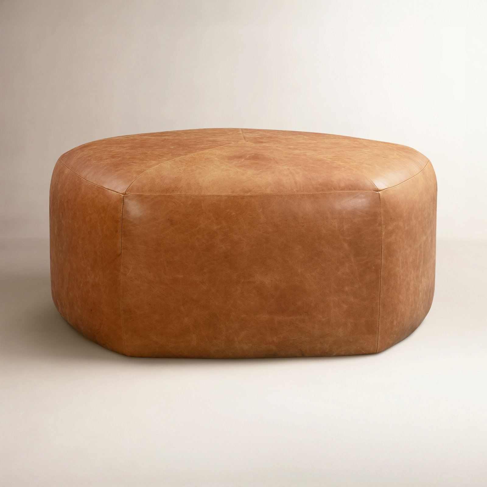 Felicia 37" Genuine Italian Leather Ottoman, Cognac Tan Genuine Leather
