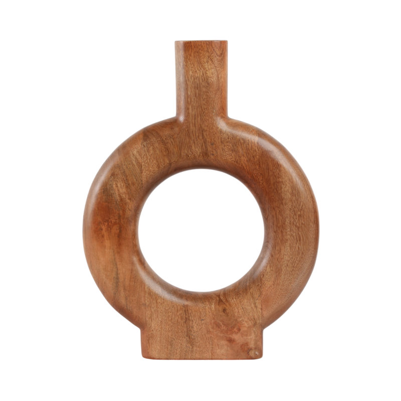 Handcrafted Mango Wood Decorative Vase With Circular Design