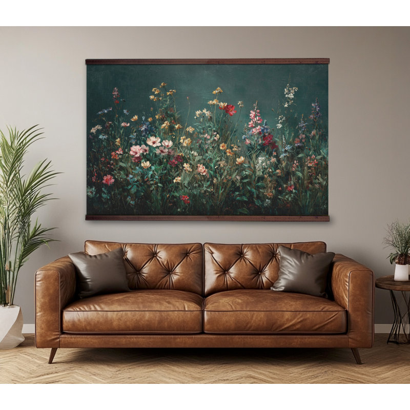 Art mural botanique surdimensionné avec fleurs sauvages, H 45 po x l 73 po