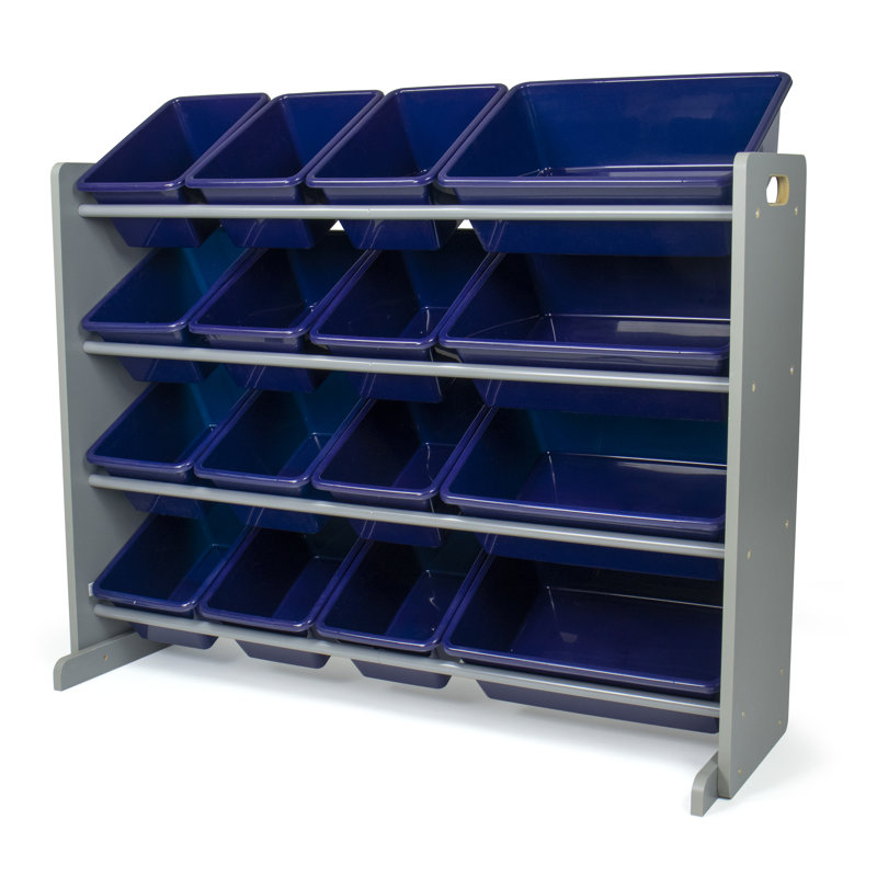 Raul Three Posts™ Toy Organizer with Bins, Grey/Navy