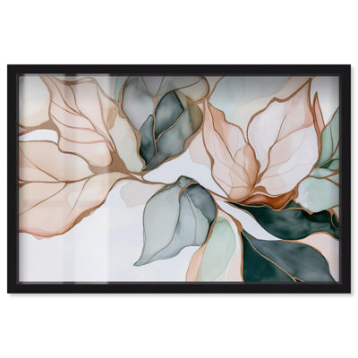 «Golden Veiné Leaves I Shadowbox Print», art mural tendance par Art Remedy