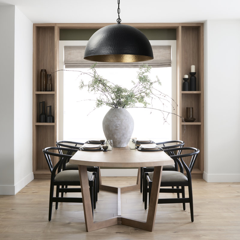 Cartie Hammered Metal Dome Pendant Light, Black, Matte Black, 23" H x 36" W x 36" D