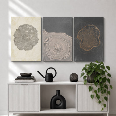 «Pastel Grey Wood Tree Ring», ensemble de 3 impressions neutres sur toile encadrées