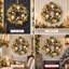 Couronne de Noël 24 po pour porte d'entrée avec feuille d'or et pomme de pin artificielle pré-éclairée avec boules