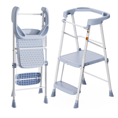 Kids Step Stool 2 Steps, Toddler Tower for Kitchen Counter Learning, Toddler Kitchen Stool Helper with Anti-Drop Safty Railing Kids Standing Folding Stepper