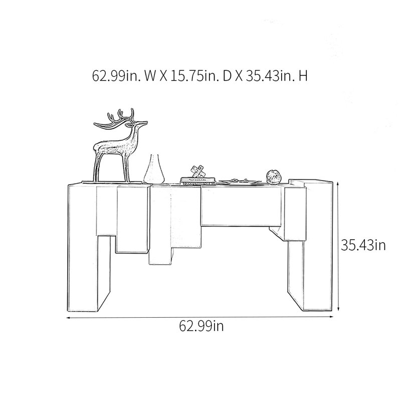 Console Modern Minimalist Art Design, H 35,43 po x l 62,99 po x P 15,75 po, Noir / bleu grisâtre
