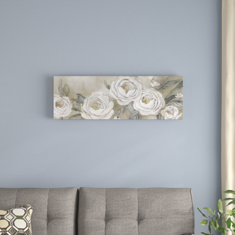 «Cottage Roses», reproduction sur toile, H 12 po x l 36 po x P 1,5 po, Toile avec cadre noir