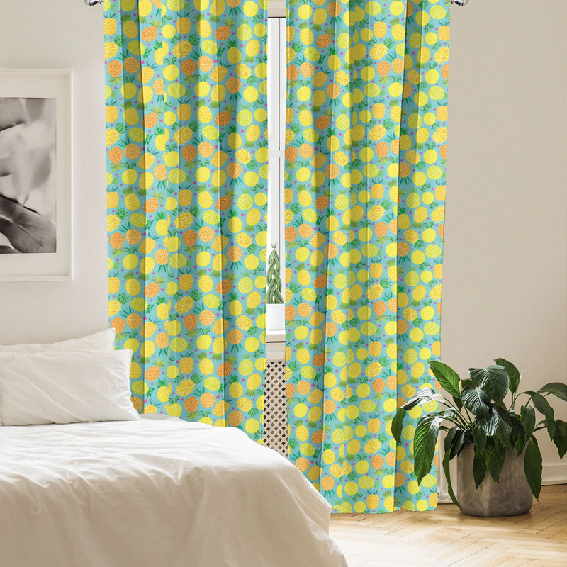 Pineapple Print Multicolor Polyester Rod Pocket Curtain Panels