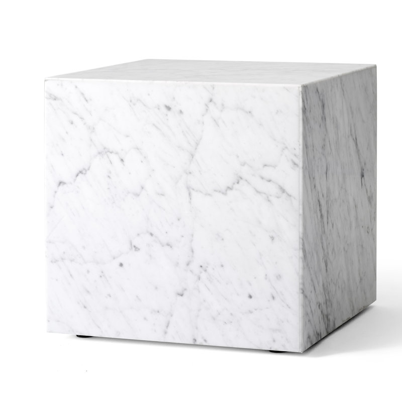Plinth End Table, 15.7" H x 15.7" W x 15.7" D, White Carrara