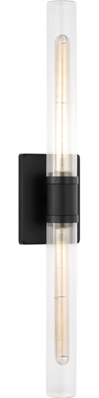 Keaton Two Light Vanity, 30" H x 5" W x 3.63" D, Clear Fluted, Midnight Black