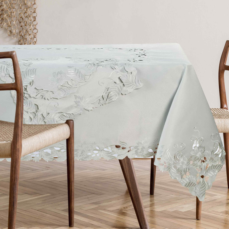 Ardelia Tablecloth Corda Collection with European Embroidery for Elegant Dining and Christmas Decor, Silver