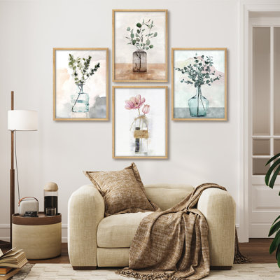 Plant Flowers In The Glass Bottle Modern Artwork Framed Prints Posters Bathroom Small Wall Art