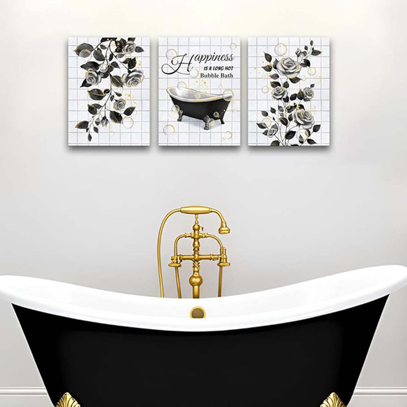 3 Piece Wrapped Canvas Print, Black