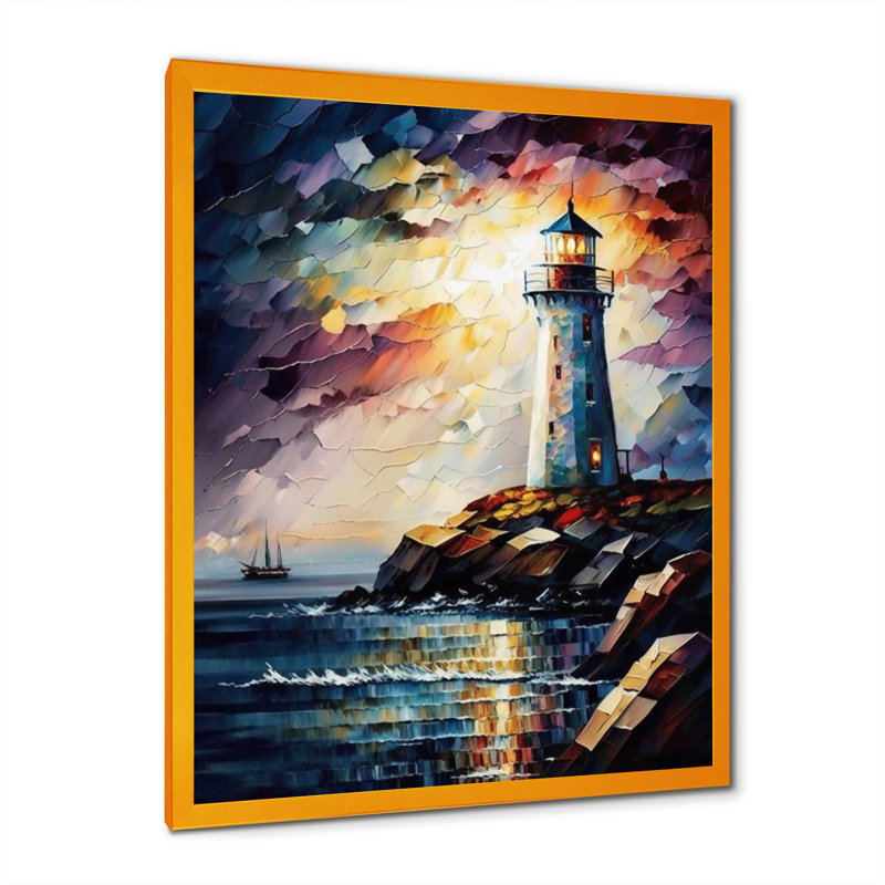 Phare sur la côte III - reproduction sur toile, H 40 po x l 30 po x P 1,5 po, Impression dorée sur toile encadrée